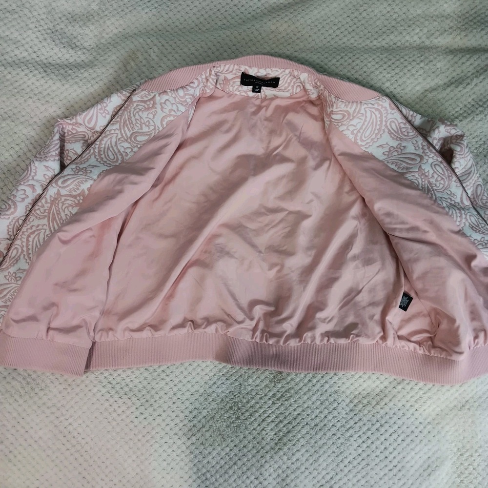 Womens‎ Victoria Beckham Jacket 1 X Pink Embroidered White Paisley Girly Bomber - Picture 2 of 9
